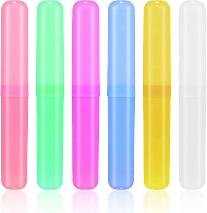 6 Pcs Toothbrush Travel Containers, Portable Plastic Toothbrush Container in Assorted Colors for Travel Camping & Daily Use