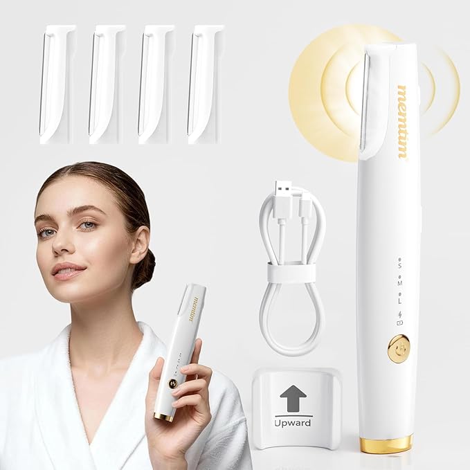 Dermaplane for Women Face Eyebrow Trimmer Peach Fuzz Facial Hair Removal with Led Light 3 Speeds Rechargeable Dermaplaning Tool with 4 Replaceable Blades(Gold)
