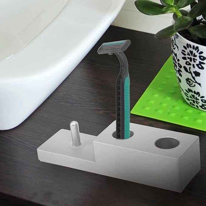 Uonlytech Zinc Alloy Razor Holder and Shaving Brush Stand Three-in-one Practical Razor Organizing Rack for Men’s Bathroom Shaving Accessories