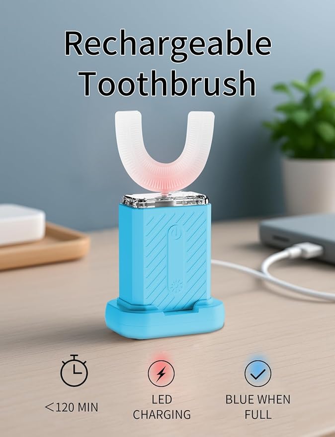 U-Shaped Electric Toothbrush, 4 Modes, 60-Second Clean, Magnetic Contact Charging, Travel-Friendly