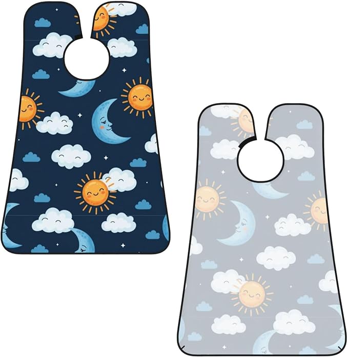 Adjustable Non-Stick Beard Apron, Hair Catcher Cape for Shaving Grooming, Waterproof with Suction Cups Men, Blue Sky Camo Boho Sun Moon Shave Bib