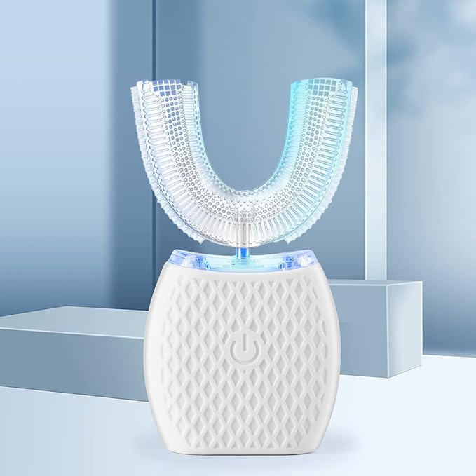 Ultrasonic Adult Electric Toothbrush，Sonic Toothbrush 360° Oral Cleaning Wireless Charging & LED Light|IPX7 Waterproof U-Shaped Brush Head Protects Gums