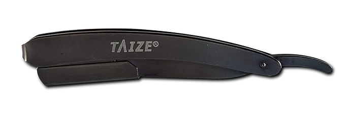 TAIZE - Straight Razor - Black Steel Titanium - 5'', with Free Pack of 100 Blades
