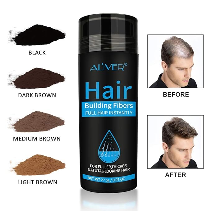 ELAIMEI Black Hair Fibers for Thinning Hair, Natural Formula, Unscented Powder, Black, Unisex Adult, Men & Women