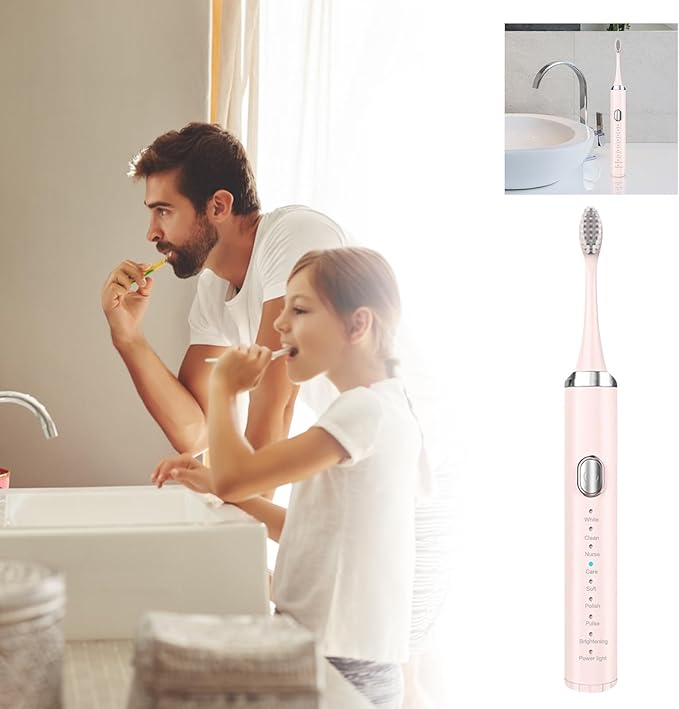 Electric Toothbrush for Adults,Rechargeable Deep Clean Toothbrush with 4 Replacement Heads,8 Modes with 2 Minutes Built in Smart Timer,Battery Toothbrush for Kids Adults Men Women