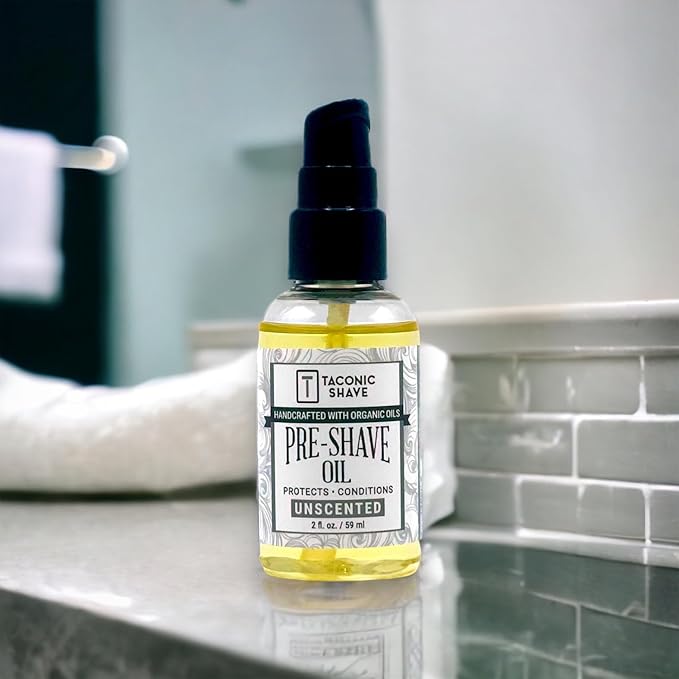 Taconic Shave Premium Natural Pre-Shave Oil (2 oz.) – Unscented – Protects Against Irritation and Razor Burn when Shaving with a Cartridge, Safety or Straight Razor