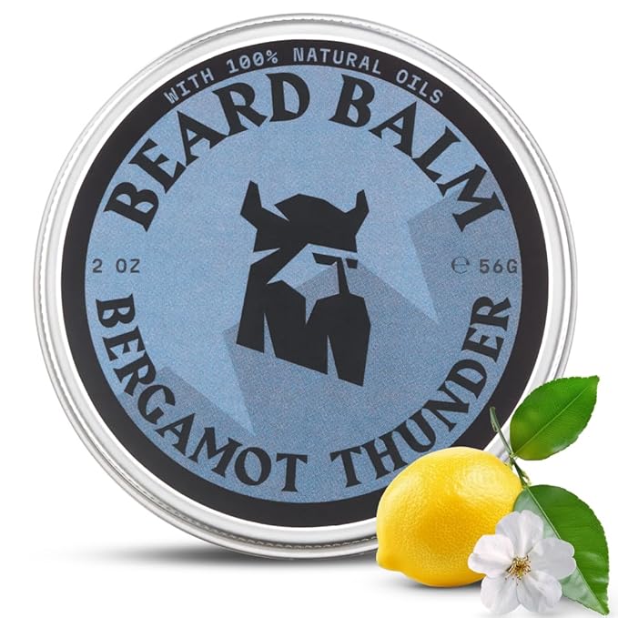 Striking Viking Beard Balm for Men - 2 Oz (1 Pack), Bergamot Thunder - Leave in Beard Conditioner - Styling Balm Made with Naturally Derived Beard Butter, Argan & Jojoba Oils