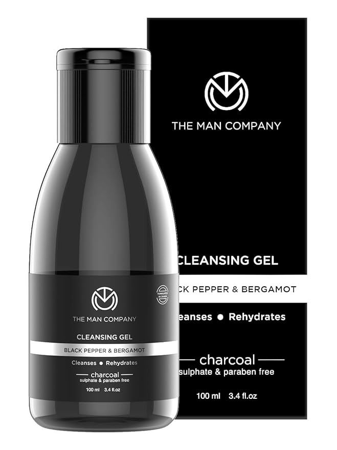 The Man Company Charcoal Cleanser for Oily Skin, Gel Based Cleanser (Black Pepper & Bergamot), Blackhead Cleanser, Oily Skin Facial Cleanser, 3.3 oz
