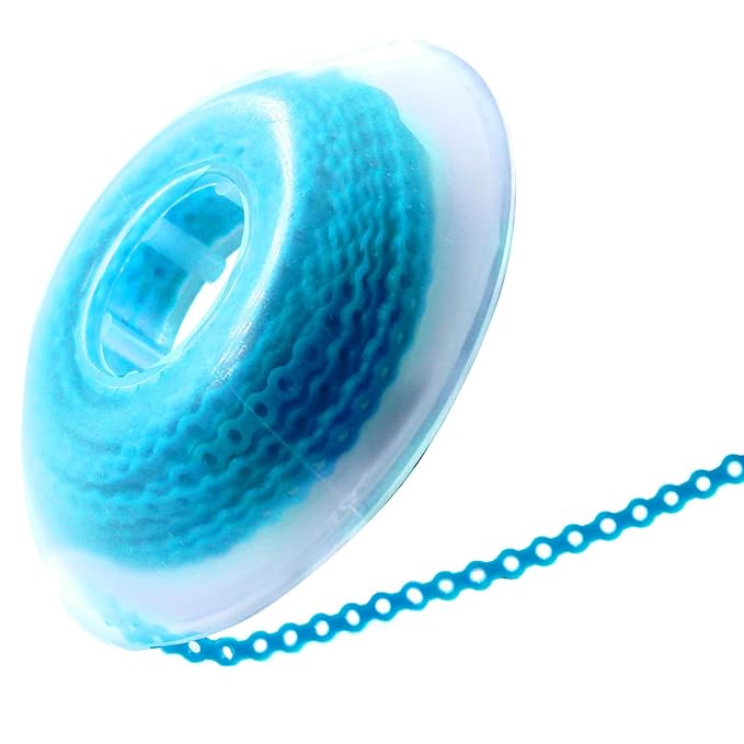 LA MIERE 1 Roll Orthodontic Rubber Chains, Braces Power Chains consisted force in closed, short, long 15'' spools (short, 0.136’’(3.3mm), Neon Cyan)