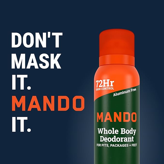 Mando Whole Body Deodorant For Men - Invisible Spray Deodorant - 72 Hour Odor Control - Low Irritation Formula - Aluminum Free, Benzene Free - 3.6 ounce Can - Clover Woods