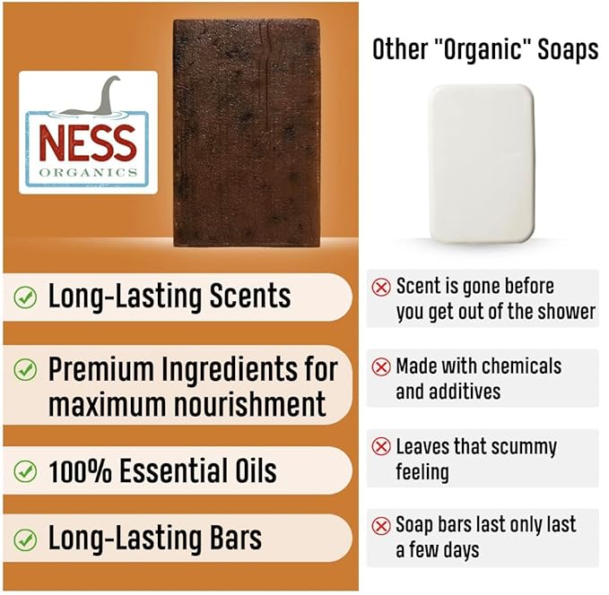 Ness Mens Soap Bar - Cedar & Citrus Scent - Natural Soap For Men - Mens Bar Soap With Organic Ingredients & Essential Oils - Moisturizing Bar Soap - Handmade In The USA, Cruelty Free, Vegan - 3 Pack