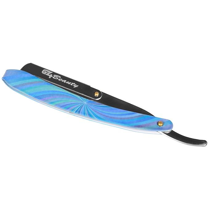 G4 Stainless Steel Straight Edge Barber Shaving Razor Blade for Close Shaving Men Replaceable Blades (Blue Rainbow)