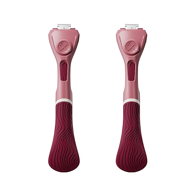 Dollar Shave Club for Women | Maroon Wavy Grip Handle 2 Pack | Lightweight, Ergonomic Handles for Every Curve, Corner, and Tricky Spot | Razors for Women, Womens Razors for Shaving