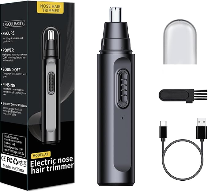Nose Hair Trimmer for Men Women, USB Rechargeable Electric Ear Nose Hair Trimmer Clipper, Professional IPX7 Waterproof Dual Edge Blades for Easy Cleaning