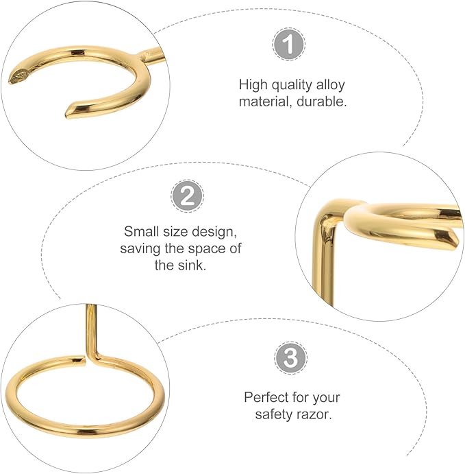 Homoyoyo Metal Shaving Razor and Brush Stand Gold Finish Razor Holder Shaving Brush Rack Space-saving Organizer for Men’s Bathroom