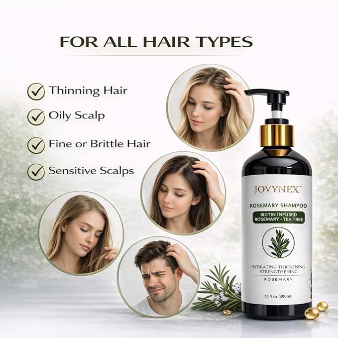 Natural Rosemary Scent Shampoo - Biotin & Tea Tree, 10oz Travel, Sulfate-Free, Scalp Care, Volumizing, Oil Control, Anti-Hair Fall, Color-Safe, Unisex, All Hair Types