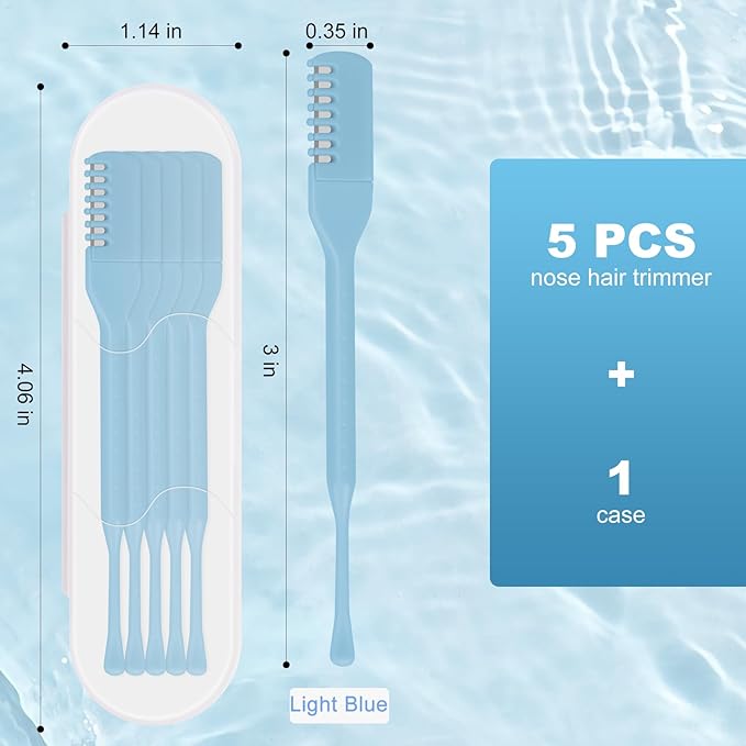 5PCS 2-in-1 Nasal Hair Cutter, Manual Nose Hair Trimmer Cutter with Ear Pick for Women & Men 360°Rotating Nose Hair Remover Grooming Tool Knife Razor Portable Nostril hair Trimmer Clipper (Sky Blue)