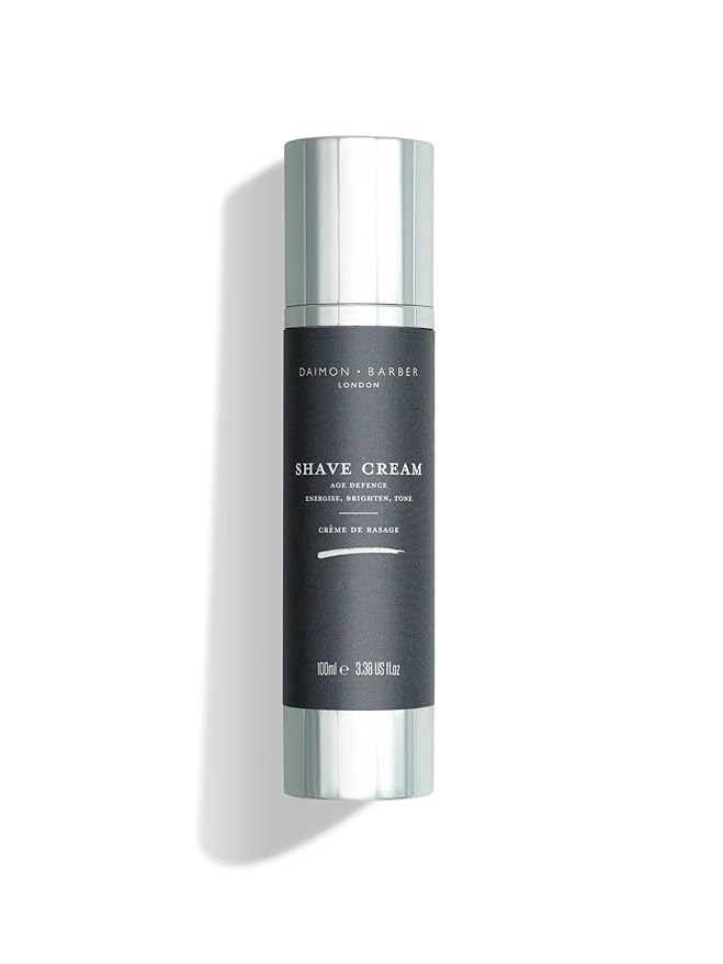 Daimon Barber Age Defence Shave Cream for Men, Moisturises, Reduces Shaving Irritation and Improves the Appearance of Tired Skin, with Coconut Oil and Aloe Vera 100ml