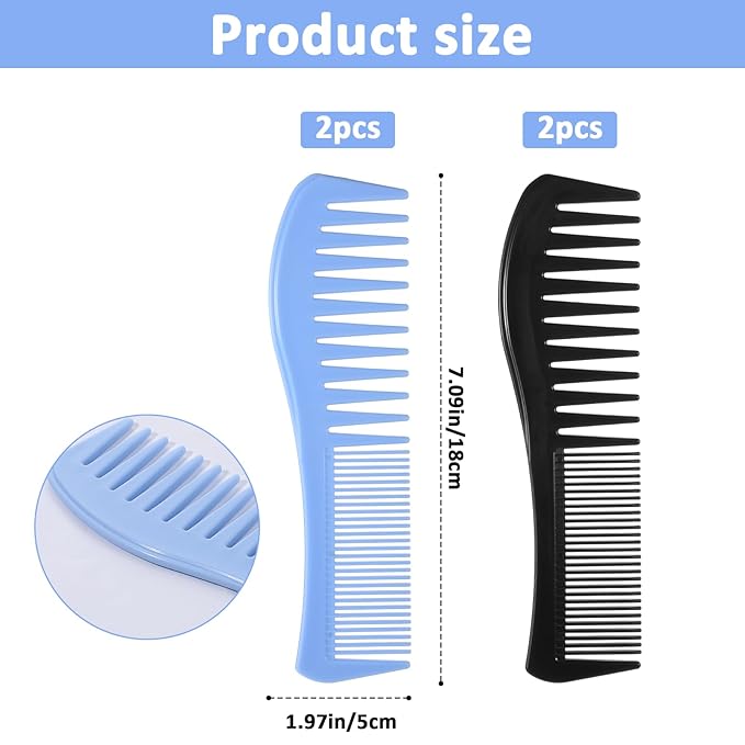 4 Pcs Boys Comb, 2-In-1 Wide and Fine Tooth Plastic Combs for Kids, Boys Hair Comb for Men, Women All Hair Types, Beard and Mustache, Black & Blue