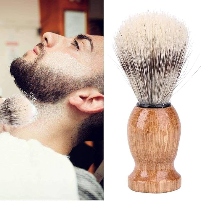 1Pc Brown Badger Hair Men's Shaving Brush Barber Salon Beard Cleaning Comfortable and Environmentally Shaving Brushes,Men's