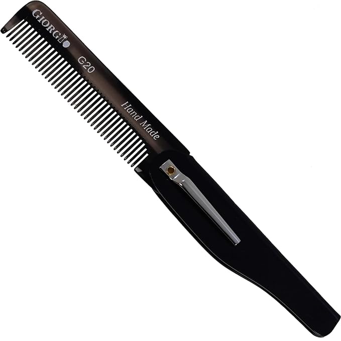 Giorgio G20 Fine Tooth Folding Mustache and Beard Comb - Small Pocket Comb for Everyday Hair Care and Styling - Sawcut and Hand Polished (Black Graphite)