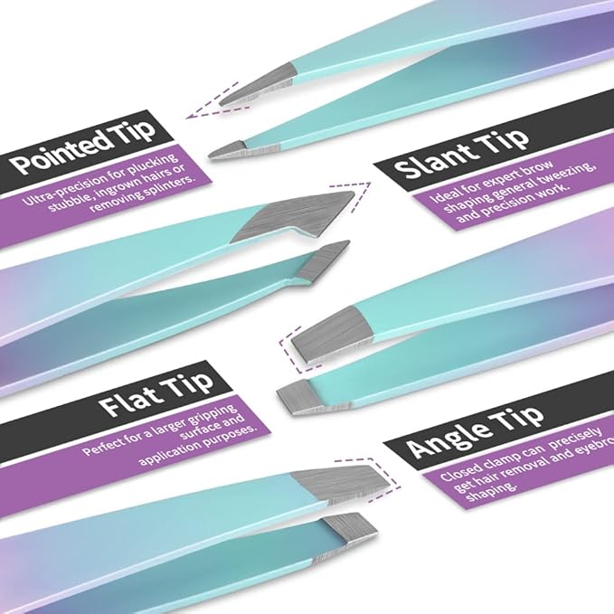 TsMADDTs 7PCS Tweezers for Women Facial Hair, Precision Tweezer Set for Eyebrows with Curved Scissor and Eyebrow Razor for Ingrown Hair