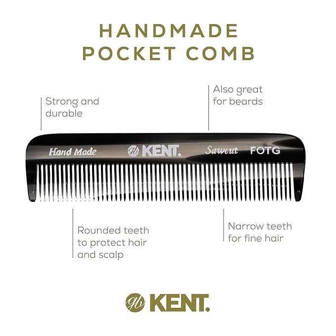 Kent Set Men's Hair Pocket Combs, 81T X-Small, FOT All Fine Tooth, 20T Fine Tooth Folding Comb. Best Hair, Beard and Mustache Grooming Kit for Travel and Home Care, Handmade in England