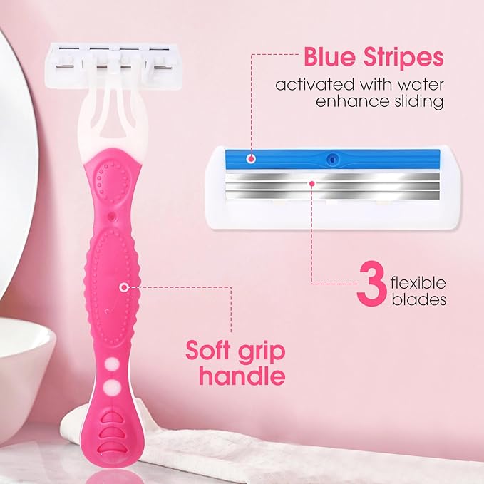 36 Pcs Sensitive Women's Disposable Razors Bulk 3 Blade Sensitive Skin Disposable Razors for Women Individually Packaged Travel Size Toiletries Ideal for Hotel Travel Donate Daily Use