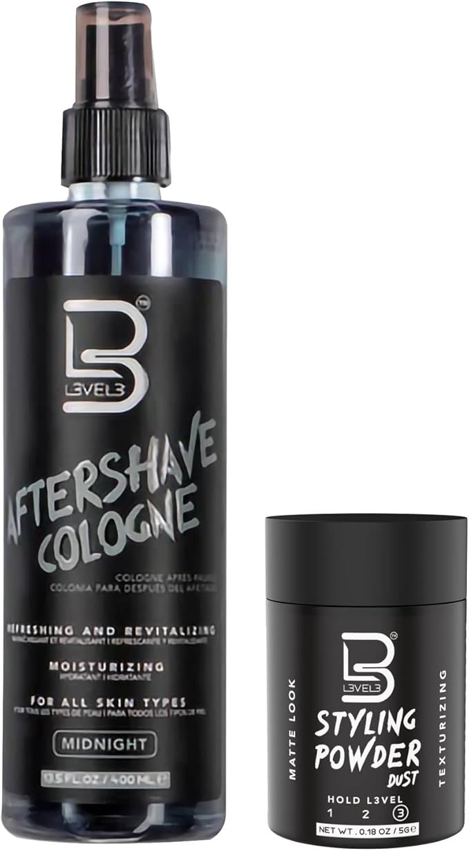 L3 Level 3 After Shave Spray Cologne - Softens Skin - Refreshes and Relieves Face and Skin - Styling Powder Included (Midnight)