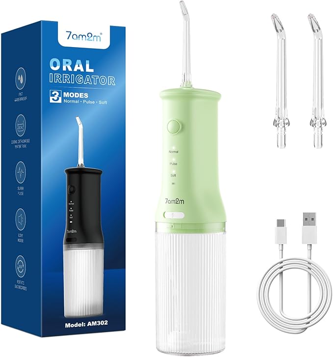 7AM2M Portable Water Flosser Cordless, Dental Water Flosser for Travel and Home Use (Light Green)