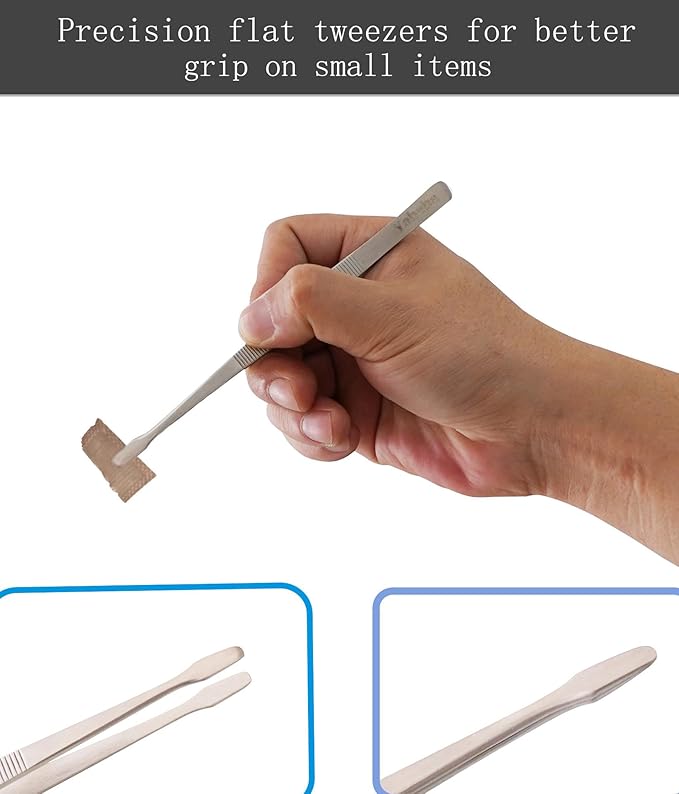 5Pcs Precision Tweezers Set, Flat/Pointed/Curved Angled Locking Long Tweezers for Crafts, Medical Surgical, Lab, Soldering, Jewelry Crafting, Watch & Electronics/Car Repair,Splinter Removal