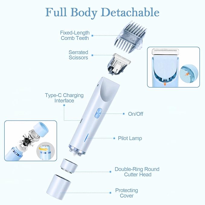 Bikini Trimmer for Women, 2-in-1 Dual Head Shaver Women, IPX7 Waterproof Gentle Electric Razors for Sensitive Areas, Cordless Hair Removal for Shower & Travel, Holiday Gift (Blue)