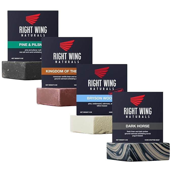 Right Wing Naturals Bar Soap Gift Set for Men | Handcrafted Cold-Pressed Soap | Handmade Organic Soap for Men | Most Popular Flavors | Natural Scented Men’s Bar Soap| Pack of 4 Bars (The Frontiersman)