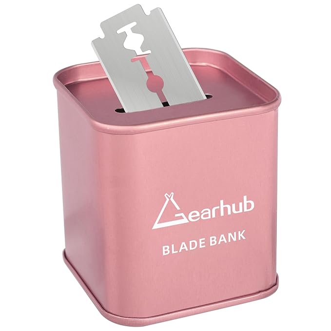 Gearhub Blade Bank Sharps Disposal Container Safely Store Used Safety Razor Blades Large Capacity for Barber Shops & Personal Use Sealed Design Holds 300+ Blades Matte Pink