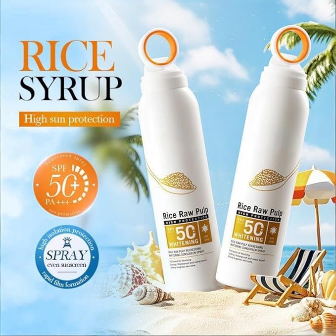 Rice Milk SPF 50+ Refreshing Sunscreen Spray UVA UVB Protection Quick-Drying Water Resistant Body Face Sun Care Mist 12Hr Long Lasting Weightless Non Greasy (1)
