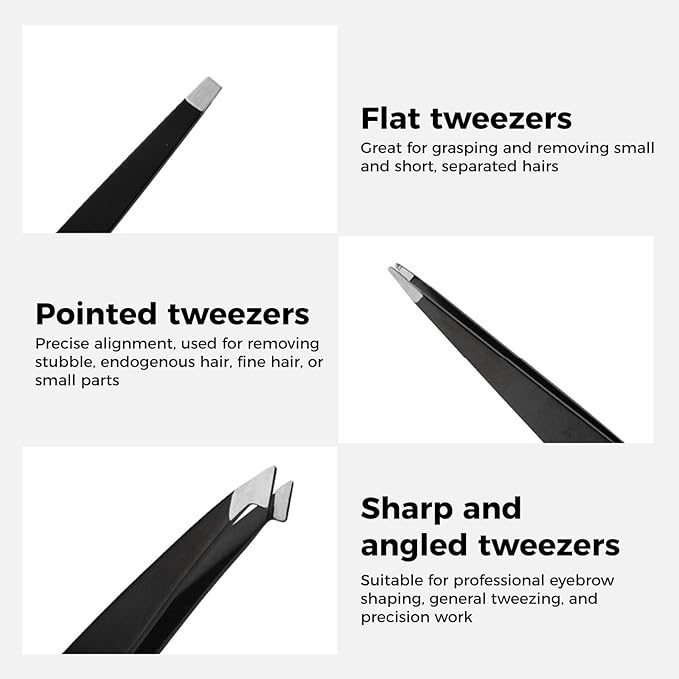 Eyebrow Tweezer Set 3-Piece for Women & Men - Professional Set with Case - Precision Tweezers Kit for Facial Hair, Splinter and Ingrown Hair Removal