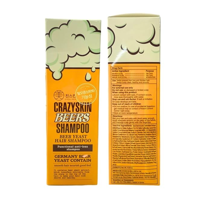 CRAZY SKIN German Beers Yeast Biotin Shampoo for Anti-hair loss, and Thickening,Gentle Exfoliating & Scalp Function with Panthenol, Collagen and Free-Sulfate, limescale removal, 300ml(10.15oz)