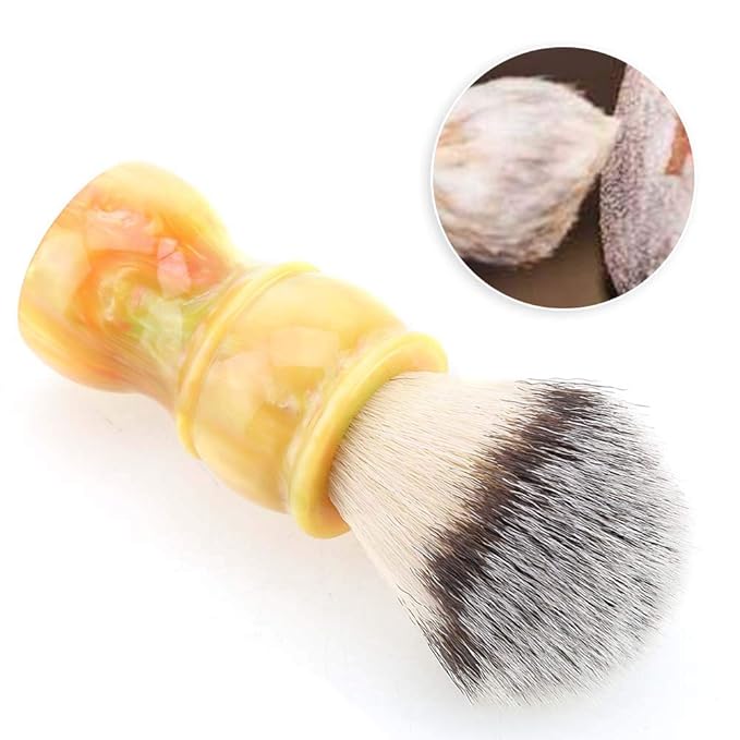 Professional Manual Beard Shaving Brush, Men Mustache Brush with Dense Nylon Hair, Barber Brush for Softening Beard and Creating Rich Lather, Portable Travel Shaving Brush for Salo (yellow color)