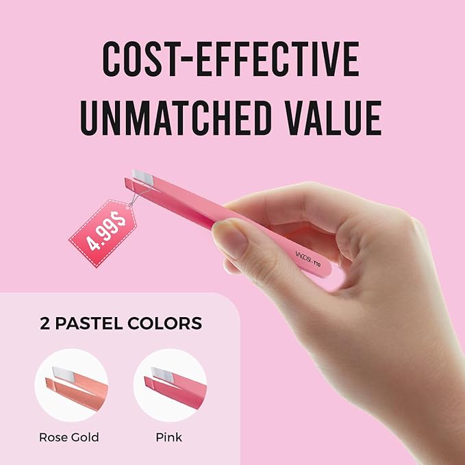 Eyesy Lash Eyebrow Hair Removal Tweezers | Slanted Tweezers for Women & Men Eyebrow, Facial Hair, Ingrown Hair, Splinter Plucking | False Eyelash Tweezers Stainless Steel (Rose Gold)
