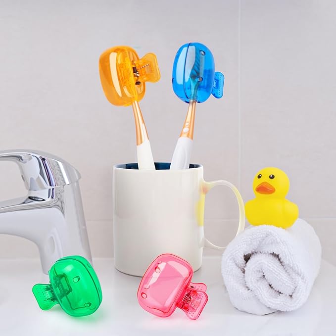 Hxezoc 4 Pack Travel Toothbrush Head Covers Toothbrush Protector Cap Brush Pod Case Protective Portable Plastic Clip for Household Travel, Bathroom, School, Camping, Business