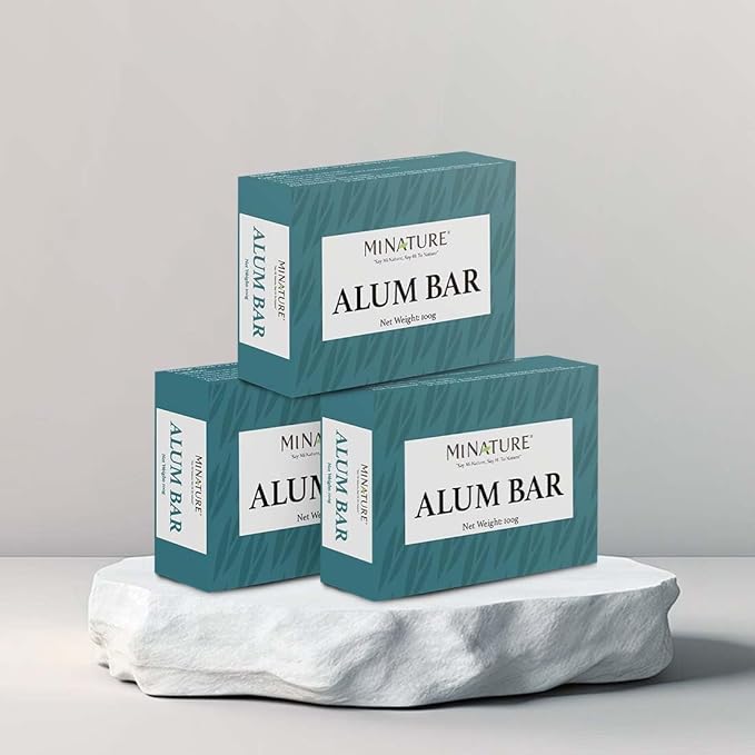 Mi Nature Pure Alum Bar Pack of 3(100g*3)|Natural Phitkari Block |Potassium Alum Stone |Shaving Bar |Skin Astringent |Water Clarifier |Odor Control