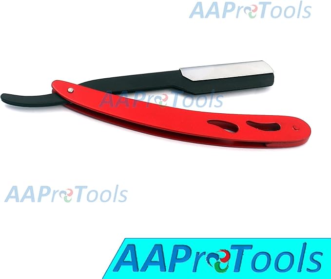PROFESSIONAL STRAIGHT EDGE RAZOR WITH 100 SINGLE EDGE BLADES - CLOSE SHAVING MEN'S MANUAL SHAVER SAFETY RED AND BLACK A+ QUALITY