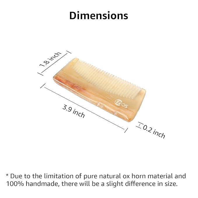 Untreated Real Ox Horn Comb – 3.9 Inch Handmade Combs for Beard, Mustache, and Hair – Small Travel Pocket Combing for Men, Kids, and Children – Anti-static, Detangling, Scalp Massage Gua Sha
