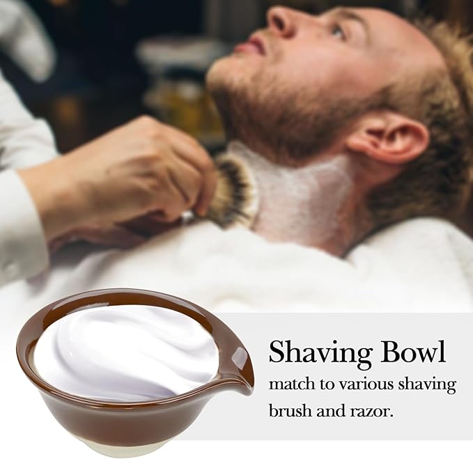 Linkidea Ceramic Shaving Bowl, Shaving Soap Lather Mug Cup for Men, Wide Mouth Barber Beard Wet Razor Shave Cream Cup, Brown