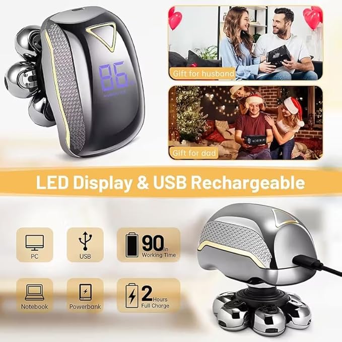 Head Shaver for Bald Men, 5-in-1 Electric Shaving & Grooming Kit, 7D Magnetic Rotary Electric Razor, Waterproof for Wet & Dry Use, USB-C Charging, LED Display Rechargeable Head & Body Hair Shaver