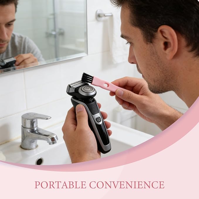 60pcs Electric Razor Shaver Cleaning Brush - Pink Plastic Handle Gap Detail Brush - Nylon Bristle Cleaning Tool for Trimmer Dust Removal and Crevice Care
