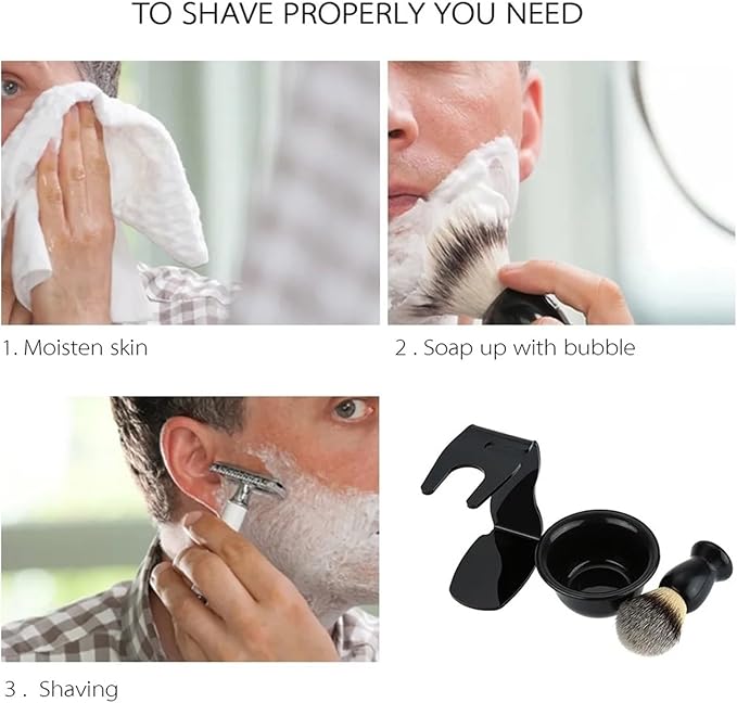 Shaving Brush Set, 3-in-1 Shaving Set with Shaving Brush, Shaving Bowl and Shaving Stand, Father's Day Men's Shaving Gift Set