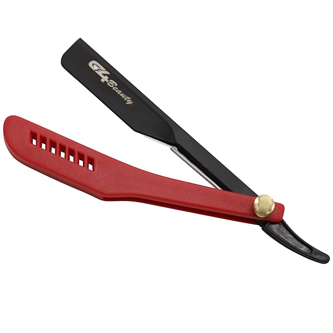 G4 Stainless Steel Straight Edge Barber Shaving Razor Blade for Close Shaving Men Replaceable Blades (Red)