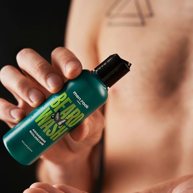 Men Rock Awakening Beard Wash - Sicilian Lime - Moisturizing Beard Wash for Men - Mens Skincare Products - Facial Hair Shampoo and Cleanser - 3.4 oz