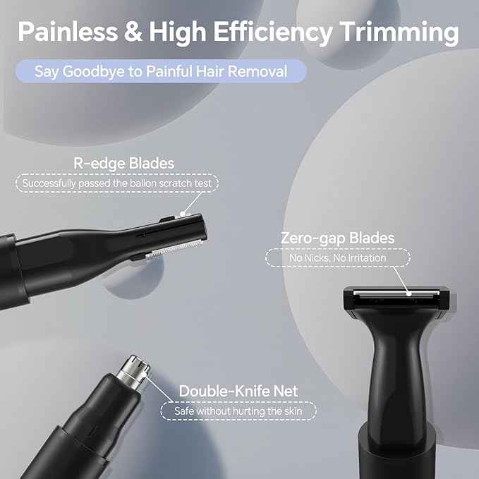 RUIM Nose Hair Trimmer for Men & Women - 3-in-1 Electric Ear & Eyebrow Trimmer, USB Rechargeable Facial Groomer with LED Light, Painless Nose and Ear Hair Remover, Dual Edge Blades